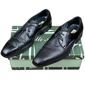 Delli Aldo Men's Size 8.5 Woven Texture Black Work Dress Shoes Derby M3-19157